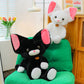 ELAINREN Cuddly Black Kitten Stuffed White Cat Plush Animals Toy/45cm