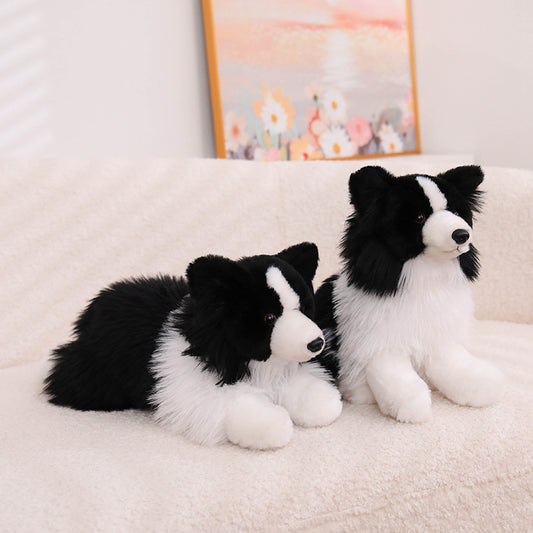 ELAINREN Soft Realistic Sheepdog Toy – Black & White Puppy Plush for Kids, Gifts