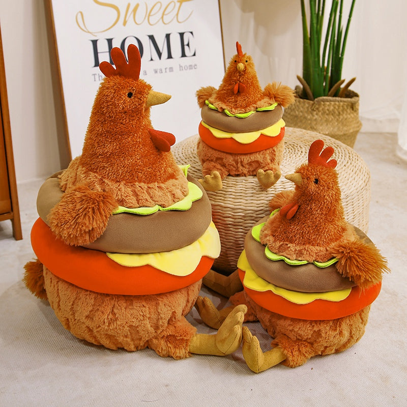 ELAINREN Large Chicken Burger Plush Toy Soft Chick Hamburger Food Stuffed Animal Pillows/25cm