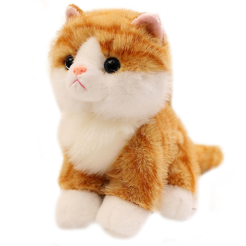 ELAINREN Sitting Orange Tabby Cat Plush Realistic Tiger Kitten Stuffed Toy/20cm