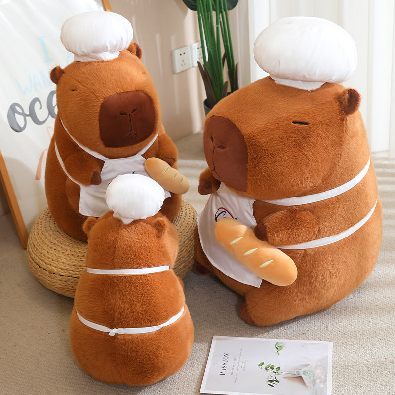 ELAINREN Chef Capybara Plush Toy Cute Stuffed Capybara Wearing Chef Hat, Soft Capybara Baker- Making Baguette Toast/35cm