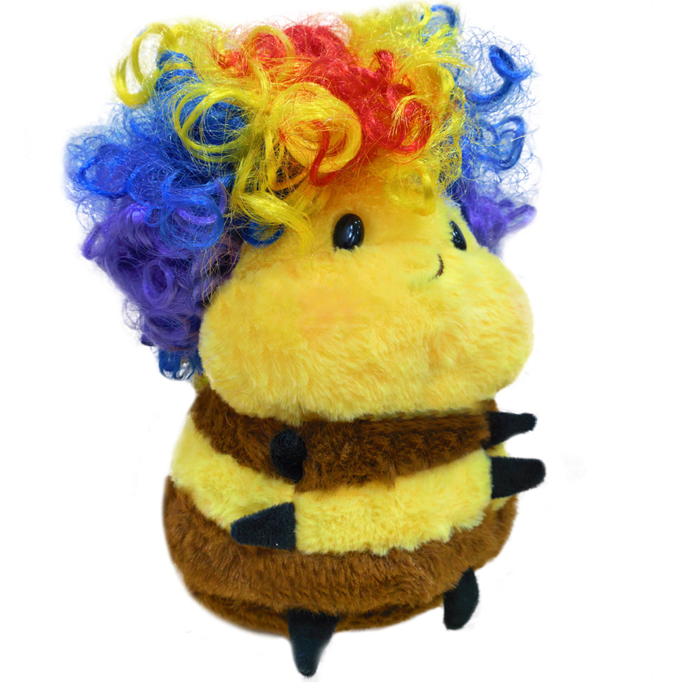 ELAINREN Cuddly Smiling Bee Plush Toy with Clown Wig