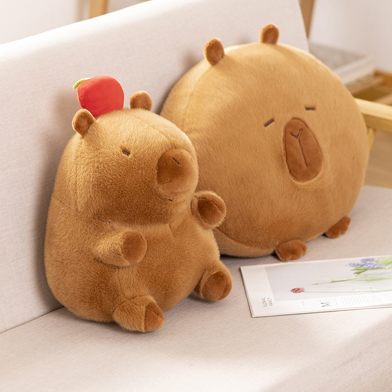 ELAINREN Apple Capybara Plush Pillow Soft Capybara Stuffed Animal with Apple Decor/11.8Inch