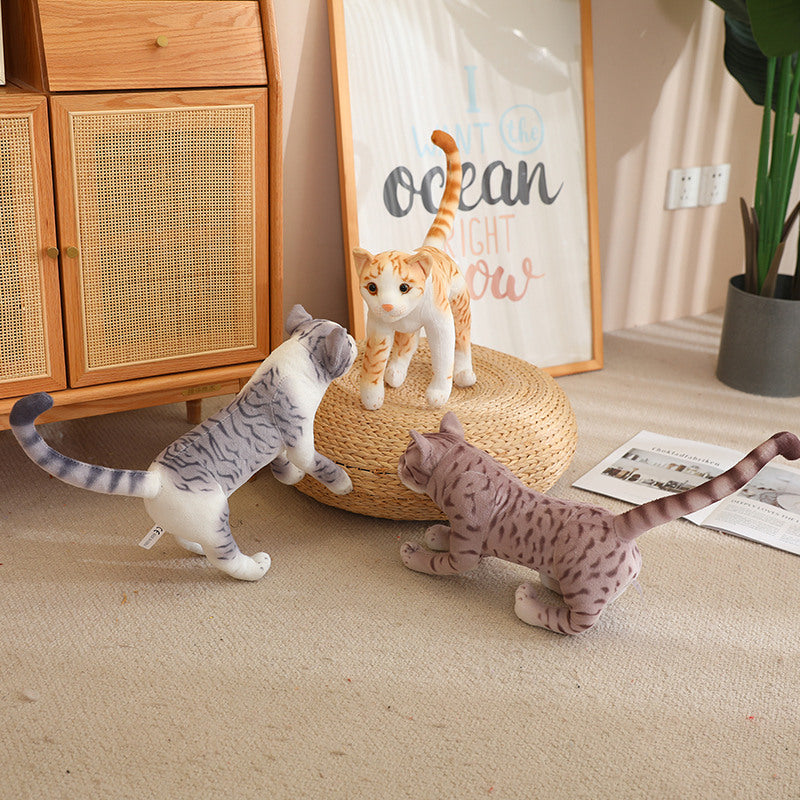 ELAINREN Realistic Orange Tabby Cat Plush Gray Kitten Toy-13.7Inch