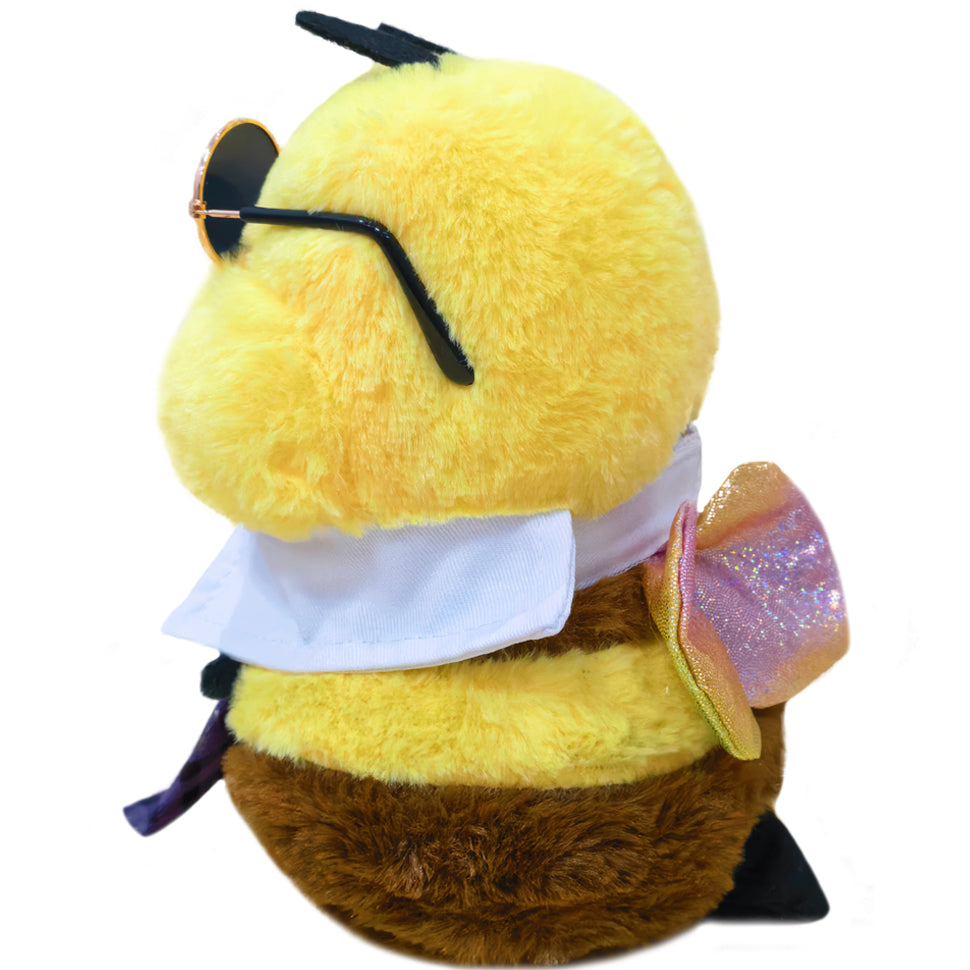 ELAINREN Cuddly Smiling Bee Plush Toy with Sunglasses and Tie
