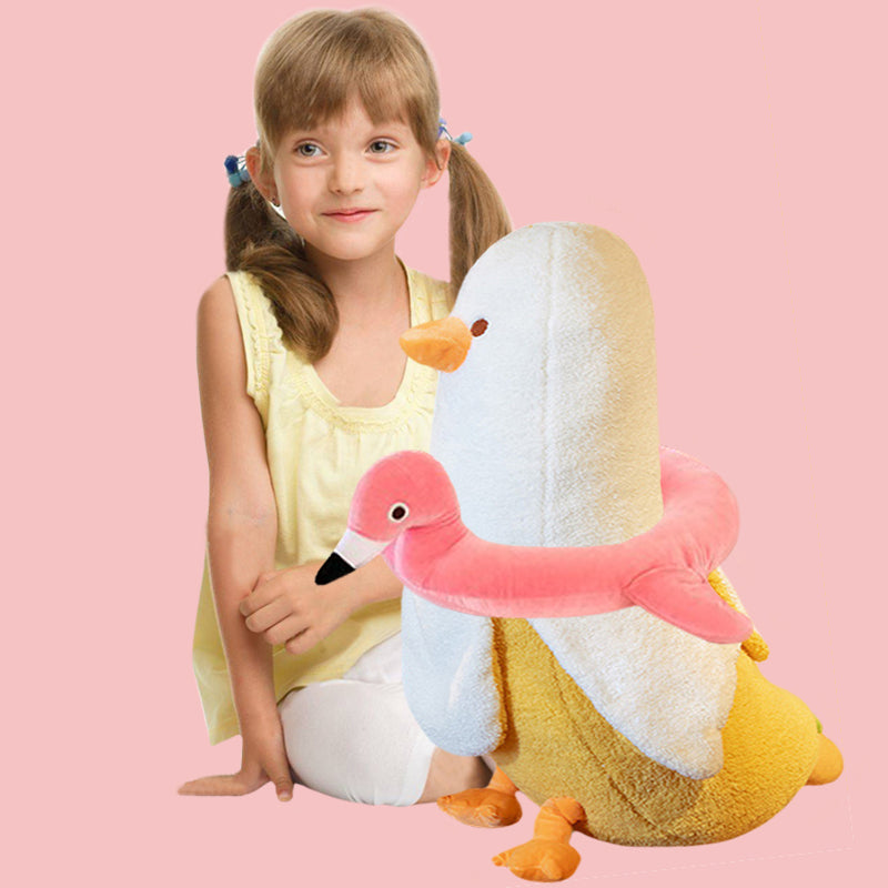 ELAINREN Swimming Banana Duck Plush Pillow Soft Banana Duck Stuffed Animal with Flamingo Swimming Ring/19.6''