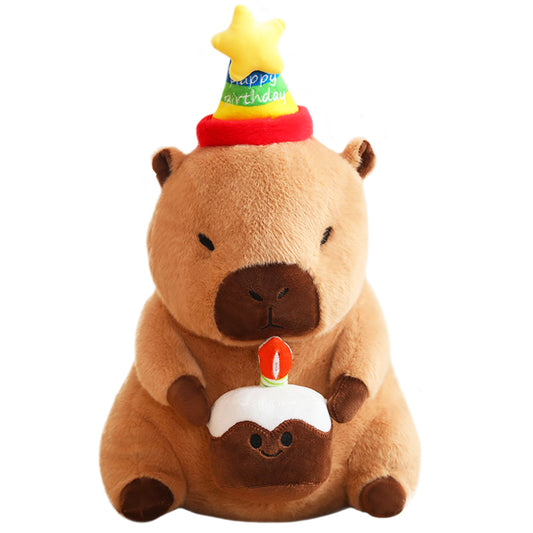 ELAINREN Cute Birthday Capybara Stuffed Animal Kawaii Capybara Plush Toy Wearing Birthday Hat/11.8''