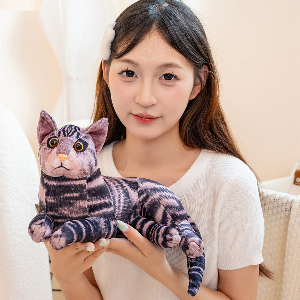 ELAINREN Realistic Black Tabby Cat Plush Toy