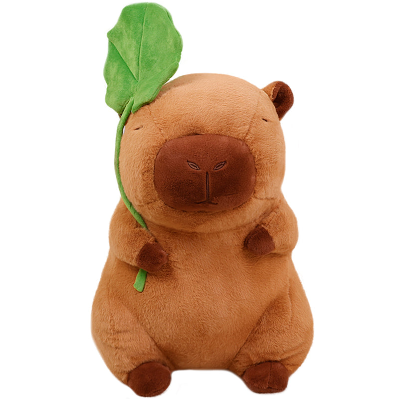 ELAINREN Kawaii Capybara Plush Pillow Soft Capybara Stuffed Animal with Lotus Leaf Decor/11.8Inch