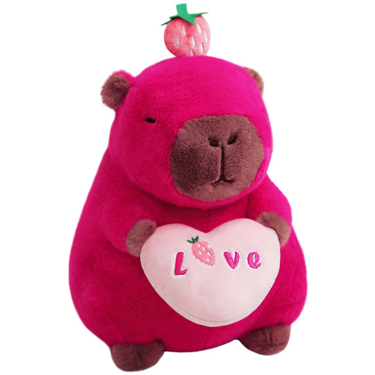 ELAINREN Strawberry Capybara Plush Pillow Soft Red Capybara Stuffed Animal with Strawberry Decor/11.8''