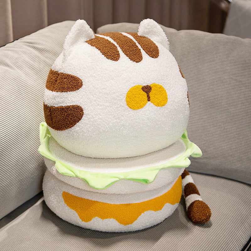 ELAINREN Hamburger Cat Stuffed Animal Pillow Soft Plush Hamburger Kitten Cushion Decor Gifts/35cm