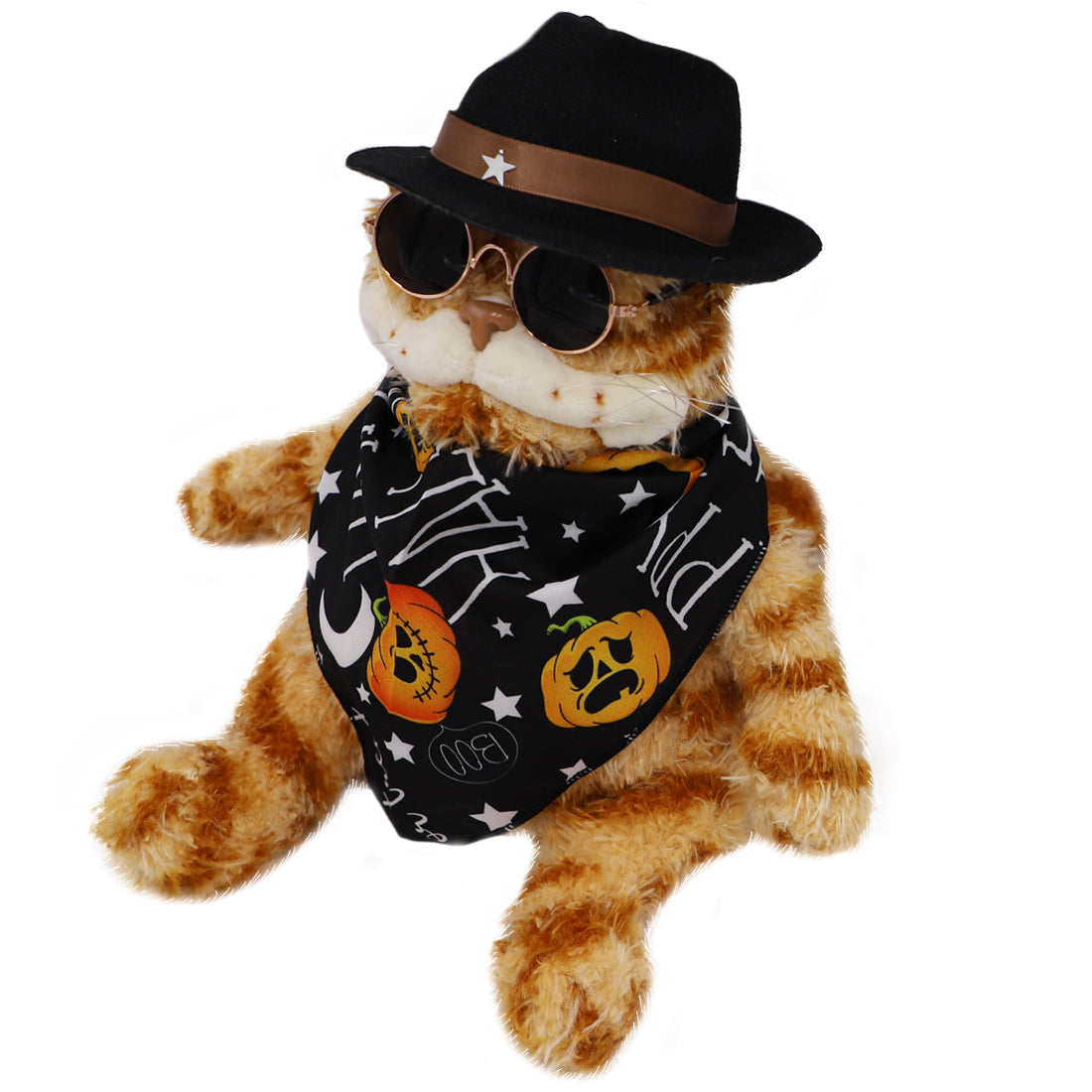 ELAINREN Halloween Garfield Plush Toy Ugly Stuffed Orange Cat with Sun-Glass and Hat-30CM