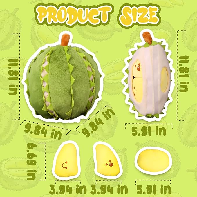 ELAINREN Creative Detachable Durian Plush Toy, Fruit Durian Plush Toy, Durian Plush Pillow, Cute Peeling Durian Plush Doll
