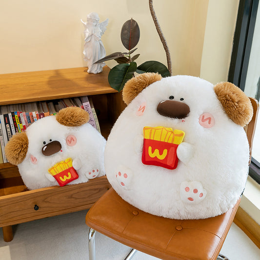 ELAINREN Furry Chubby Dog Plush Toy with Fries Cute White Puppy Stuffed Animals Dolls Gifts/38cm