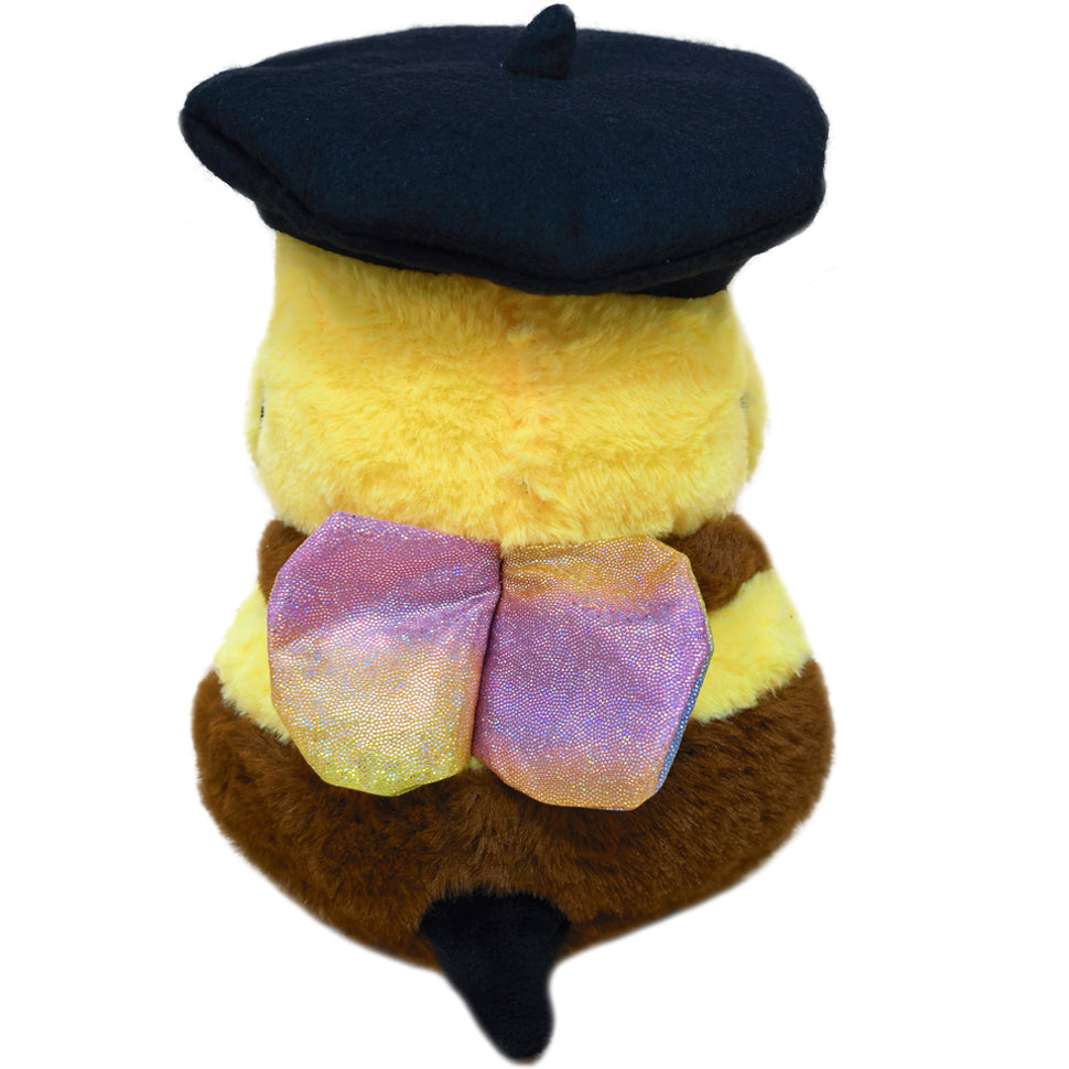 ELAINREN Cuddly Smiling Bee Plush Toy with Beret Hat and Sunglasses