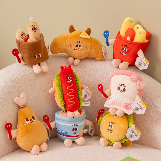 ELAINREN Simulation Hamburger Hot Dog French Fries Chicken Thigh Bread Food Plushies Cute Food Stuffed Animals Small Food Plush Toy for Food Themed Party Birthday Gifts