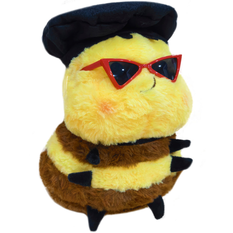 ELAINREN Cuddly Smiling Bee Plush Toy with Beret Hat and Sunglasses