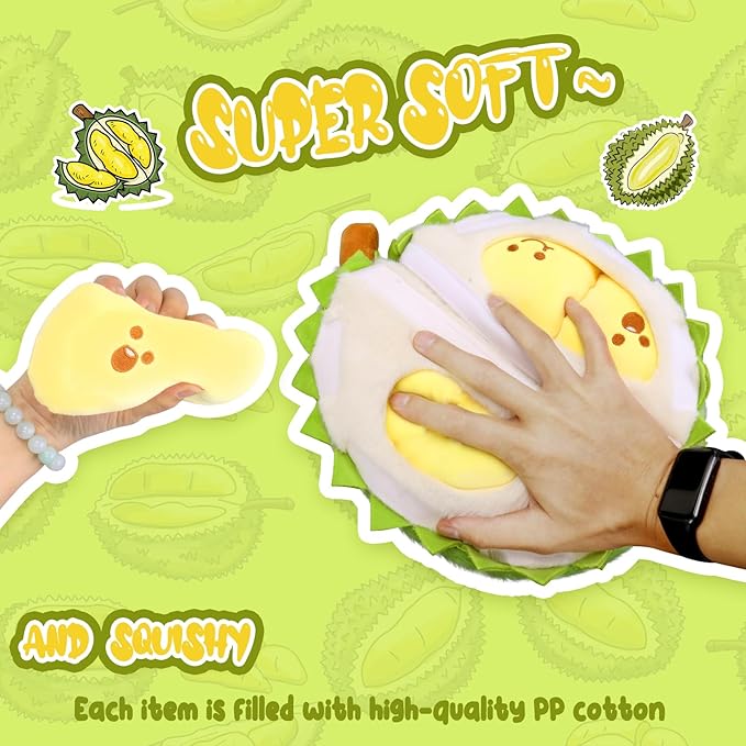 ELAINREN Creative Detachable Durian Plush Toy, Fruit Durian Plush Toy, Durian Plush Pillow, Cute Peeling Durian Plush Doll