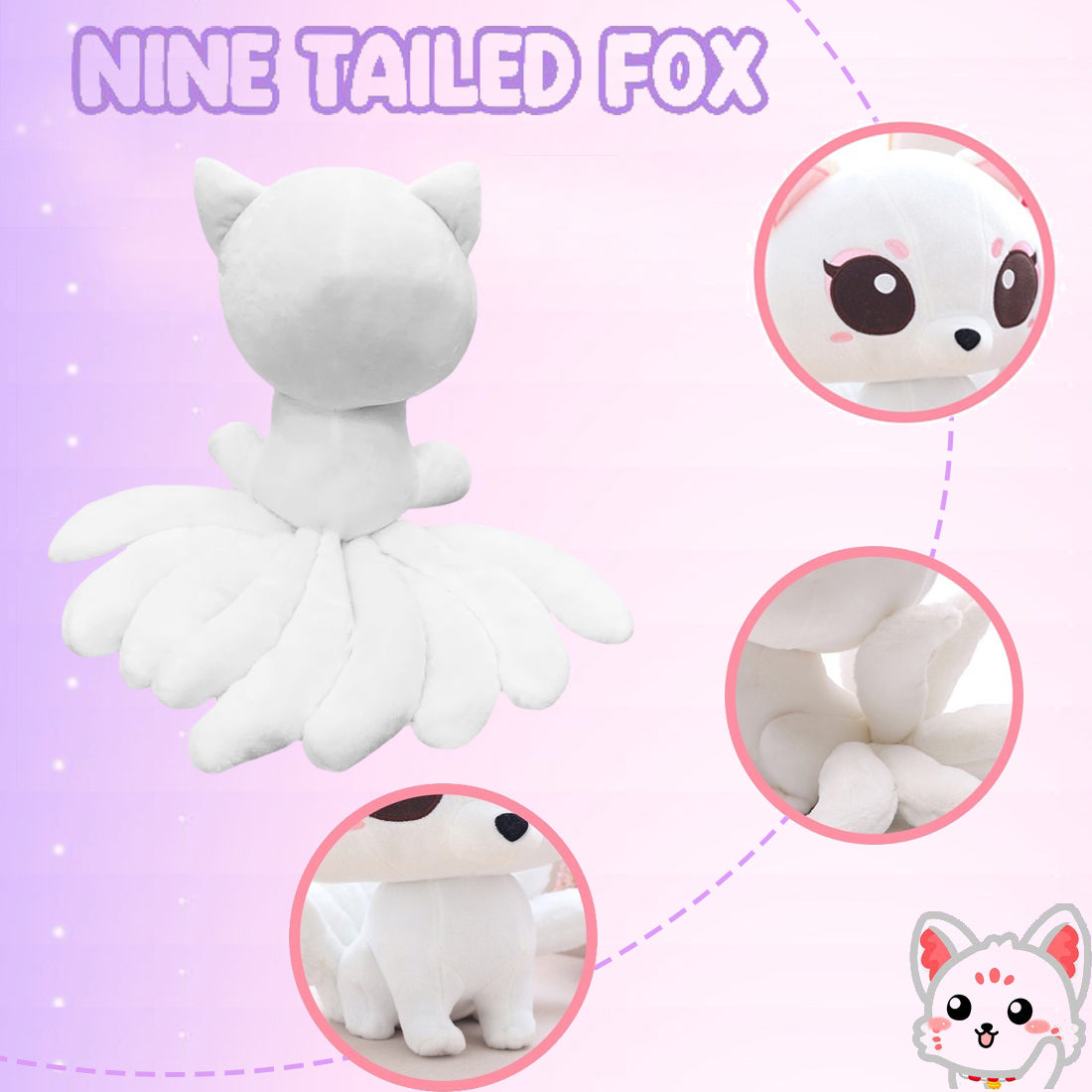 ELAINREN Cartoon Nine-Tailed Fox Plush Toy/9.8''x12.9''