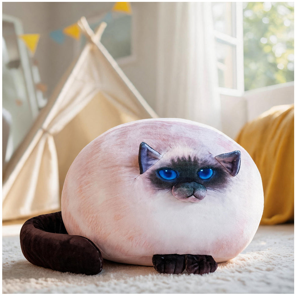 ELAINREN Chubby Siamese Kitten Stuffed Big Pillow Soft Fat Siamese Cat Plush Toy/15.7''