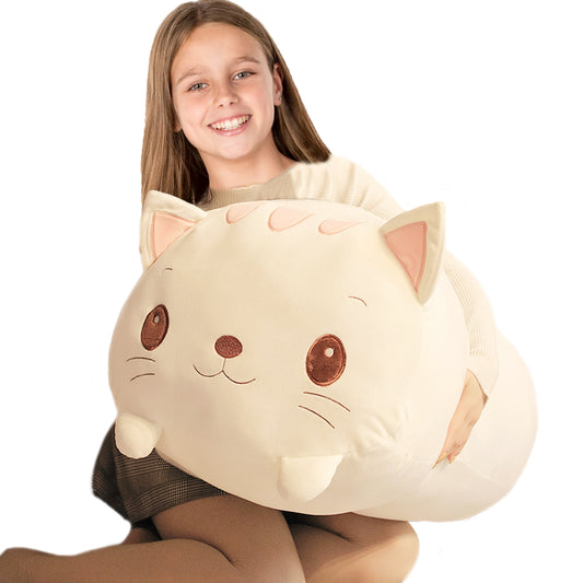 ELAINREN Cuddly Chubby White Cat Plush Soft Hugging Pillow Decor-23.6''