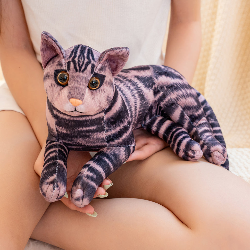 ELAINREN Realistic Black Tabby Cat Plush Toy