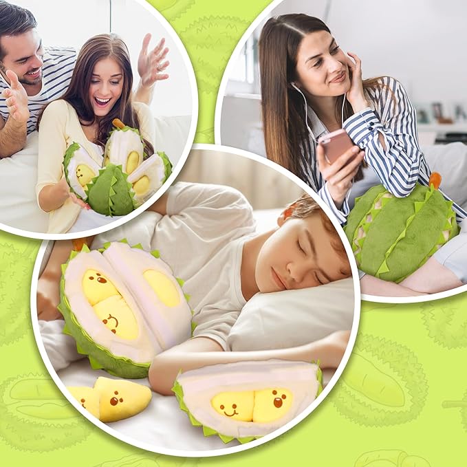 ELAINREN Creative Detachable Durian Plush Toy, Fruit Durian Plush Toy, Durian Plush Pillow, Cute Peeling Durian Plush Doll