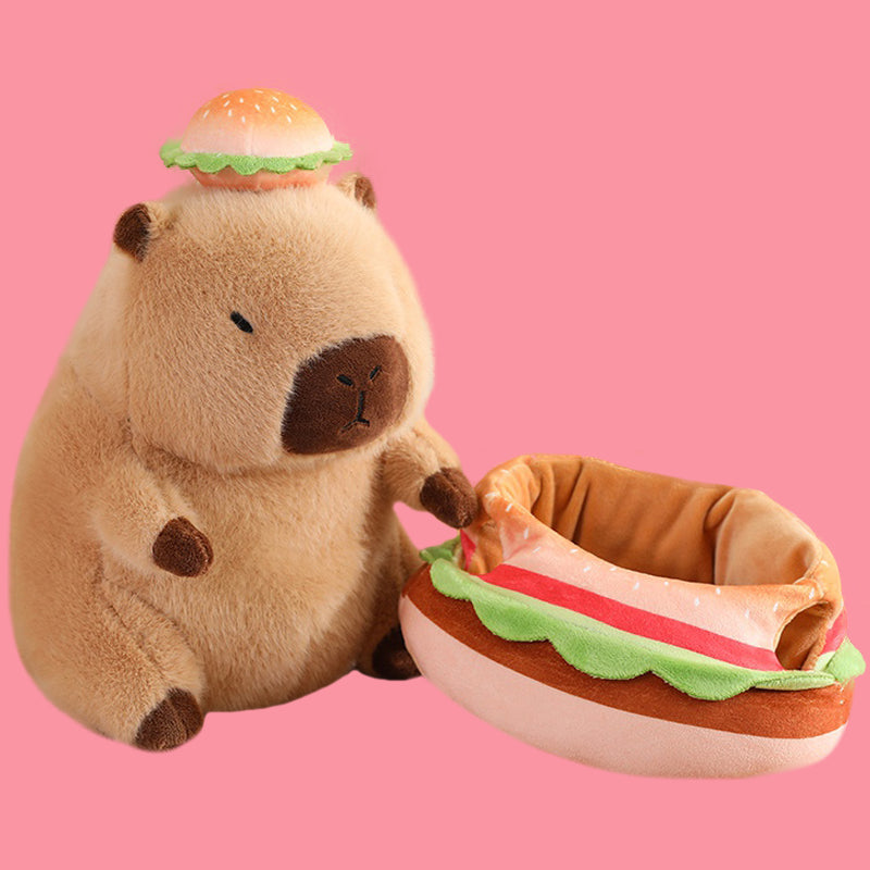 ELAINREN Cute Hamburger Capybara Plush Toy Kawaii Capybara Stuffed Animals Dress Up Hamburger Costume/11.8‘’