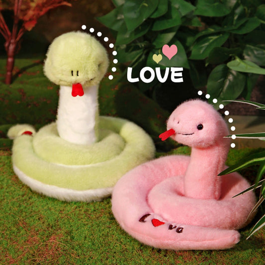 ELAINREN  Stuffed Couple Snake Gifts for Wedding Party, Cute Pair of Green Snake and Pink Snake Plush Toy/18cm