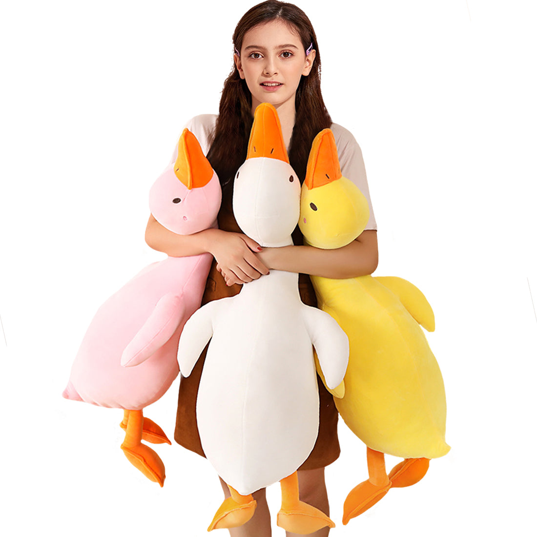 ELAINREN Velvety Yellow Duck Plush Soft Pillow, Long Neck Duck Stuffed Farm Animals Toy/35.4''