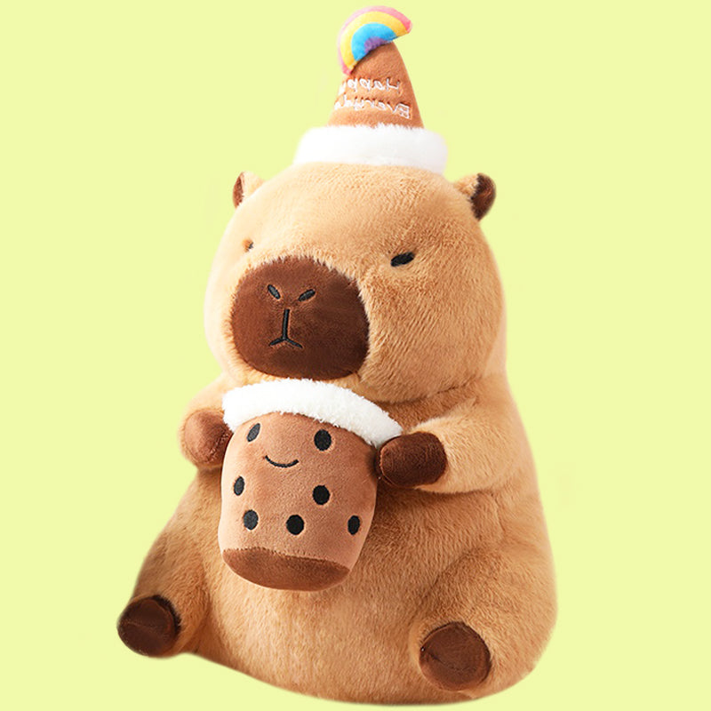 ELAINREN Cute Boba Capybara Stuffed Animal Happy Birthday Capybara Plush Toy Wearing Birthday Hat/11.8''