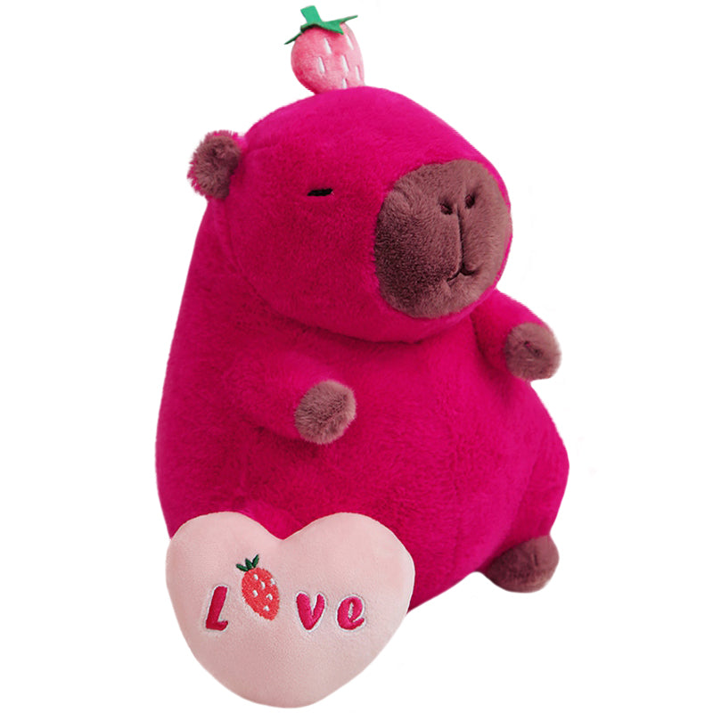 ELAINREN Strawberry Capybara Plush Pillow Soft Red Capybara Stuffed Animal with Strawberry Decor/11.8''