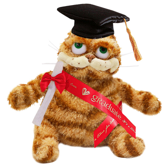ELAINREN Graduation Plush Garfield Toy Stuffed Orange Tabby Cat with Graduation Doctoral Tam Velvet Gold Bullion Tassel Diploma/11.8''