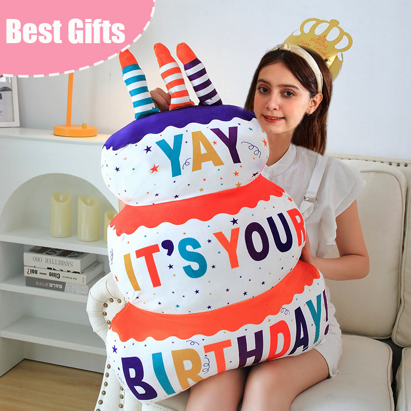 ELAINREN Ultra-Soft Plush Food Happy Birthday Cake Toy Pillow/17.7''