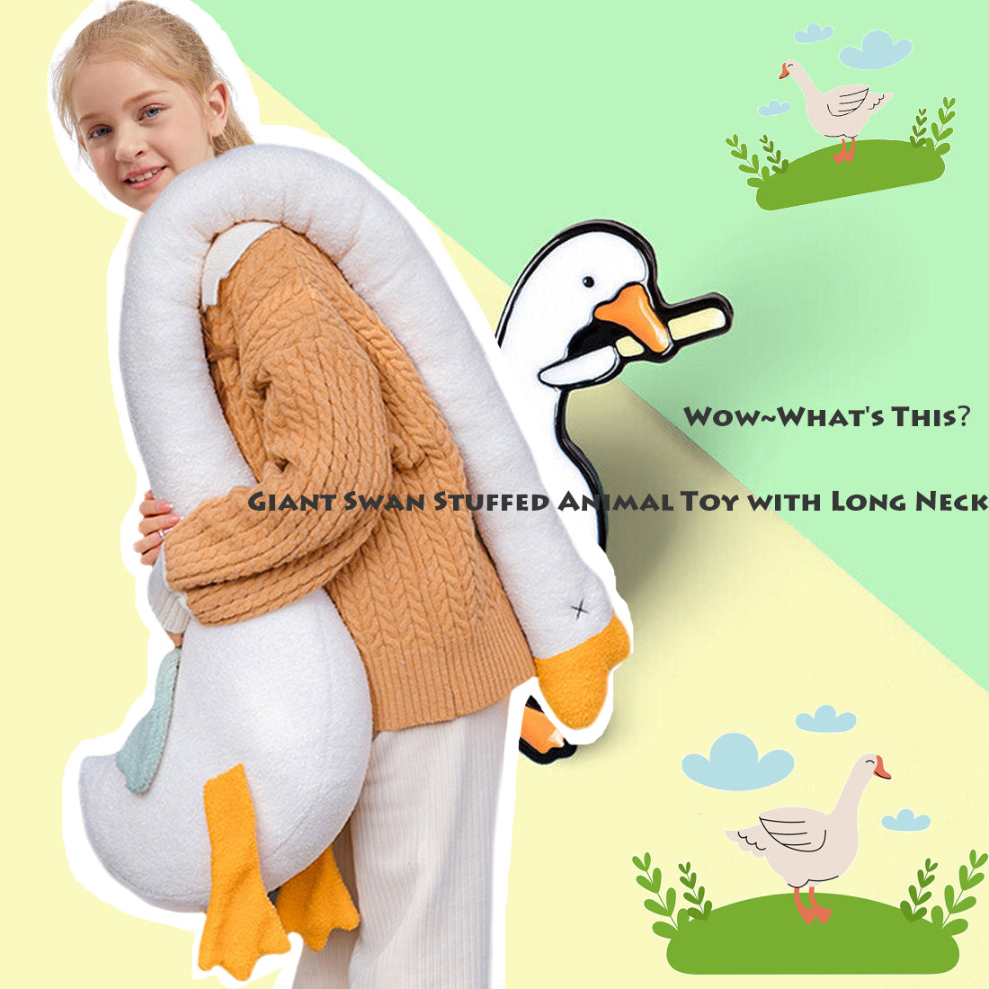 ELAINREN Giant Swan Stuffed Animal Toy with Long Neck/55inch