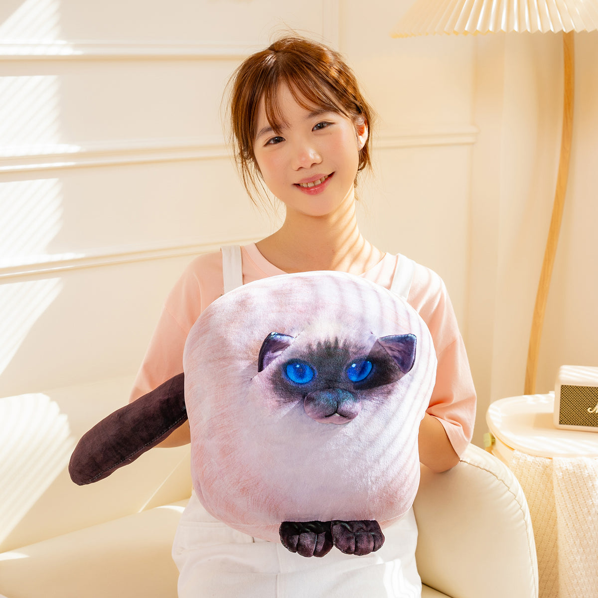 ELAINREN Chubby Siamese Kitten Stuffed Big Pillow Soft Fat Siamese Cat Plush Toy/15.7''