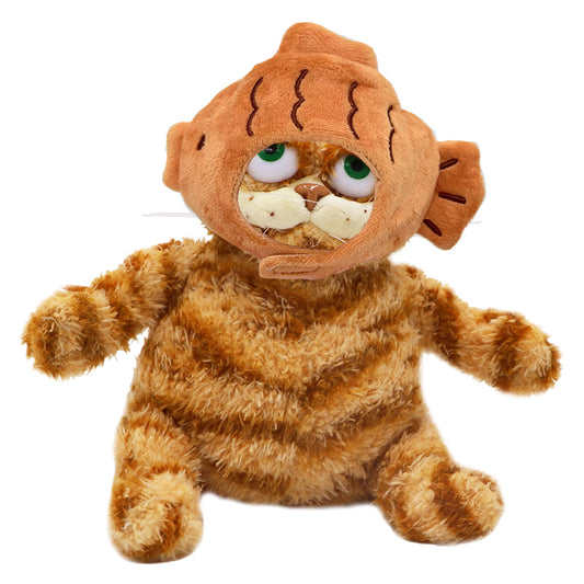 ELAINREN Stuffed Garfield Cat Wear Fish Cap,Cute Fish Kitten Plush Toy Gifts/11.8''